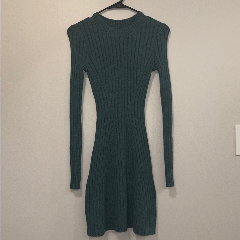 Hollister Olive Green Long Sleeve Ribbed Dress